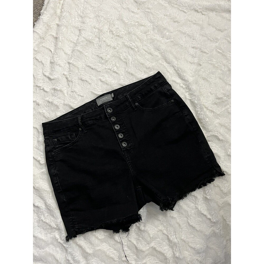 Torrid Black High Rise Denim Frayed Hem Shorts Size 14 Buttonfly